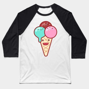 Triple Scoop Ice Cream Emoji Baseball T-Shirt